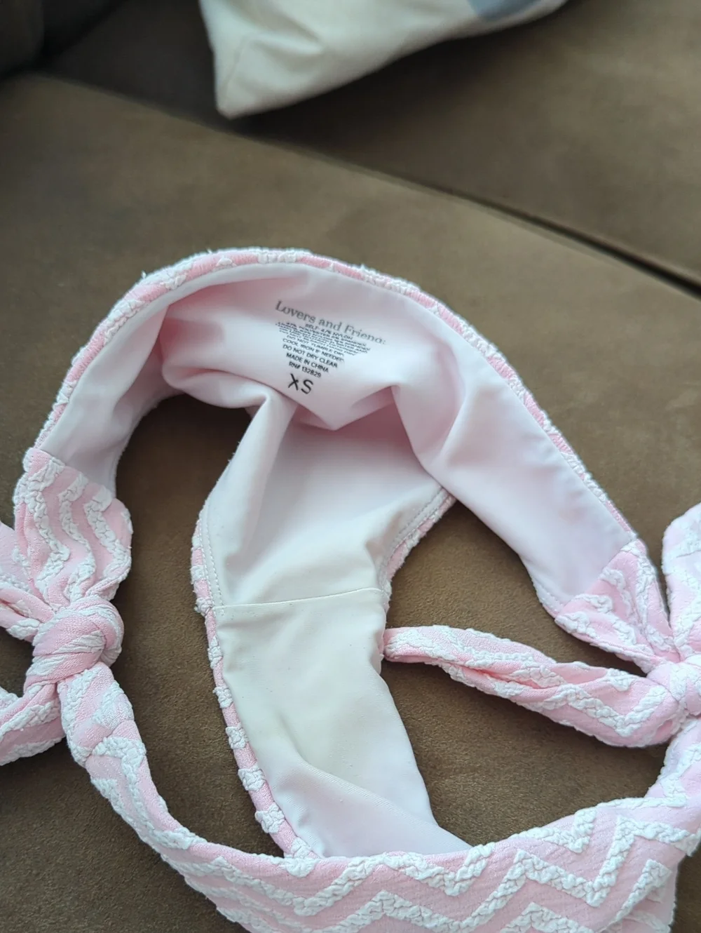Lovers + Friends Pink/White Sweet Chevron "Shayk" One-Shoulder Tie Bikini Sz XS - Picture 9 of 10